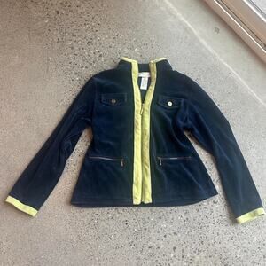 Drapers & Damon’s Women’s Small Jacket Navy Velour Zip Chartreuse Trim Y2K